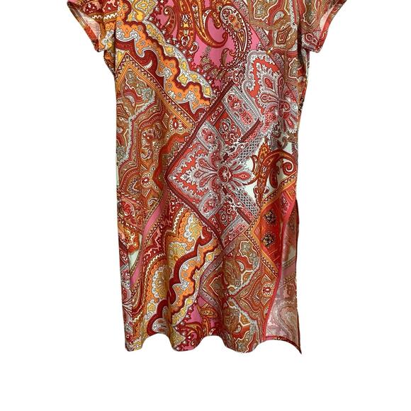 Attitudes by Renee Dress Womens M Red Orange Pink Short Midi Stretchy Slit - Picture 3 of 9